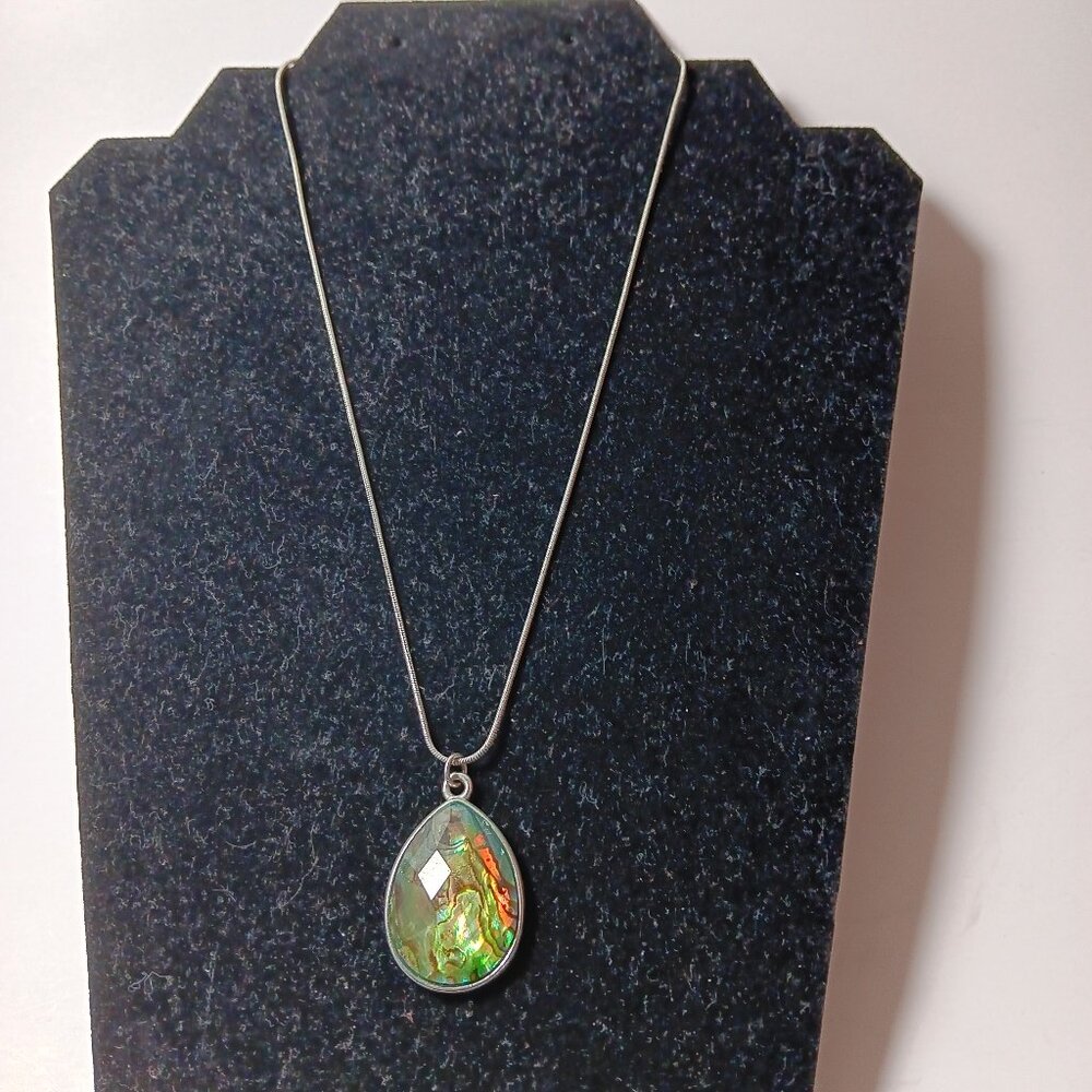 Boho Abalone Shell Tear Drop pendant on silver  chain  snake  necklace